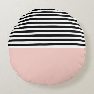 Pink Salt With Black and White Stripes Round Cushion