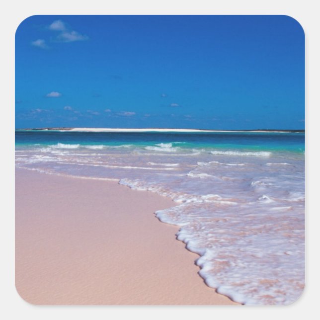 Pink sand beach at Conch Bay, Cat Island, Square Sticker (Front)
