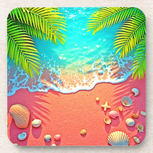 Pink Sand Beach Paradise Design Coaster