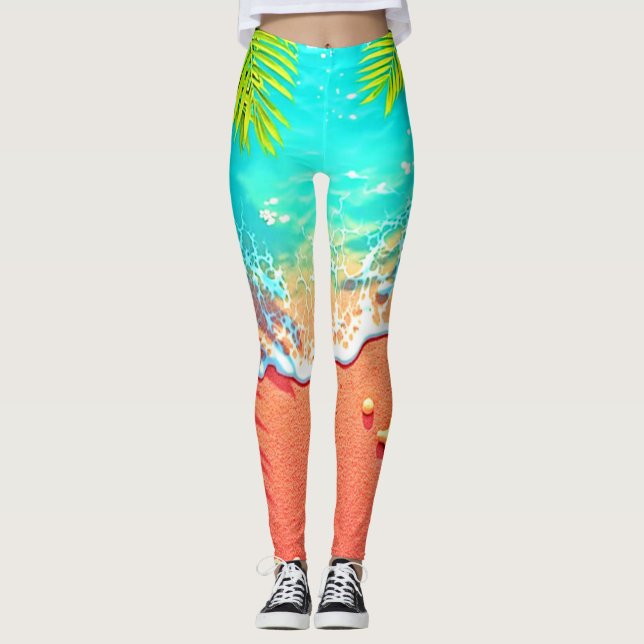 Pink Sand Beach Paradise Design Leggings (Front)