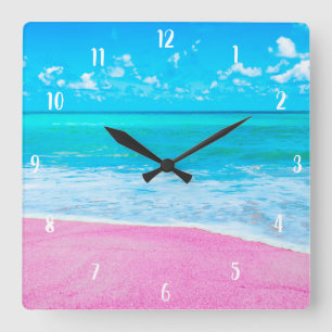 Pink Sand Beach Square Wall Clock