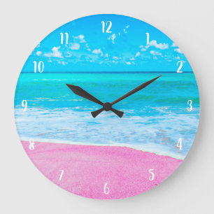 Pink Sand Beach Tropical Vacation Large Clock