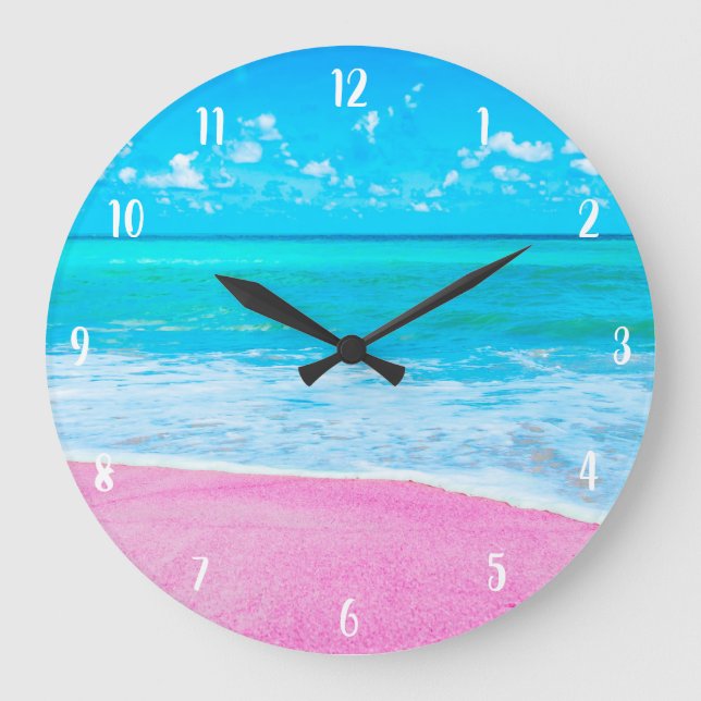 Pink Sand Beach Tropical Vacation Large Clock (Front)