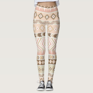 Pink Sand Beige Tribal Aztec Stripe Legging