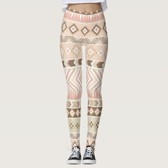 Pink Sand Beige Tribal Aztec Stripe Legging (Front)
