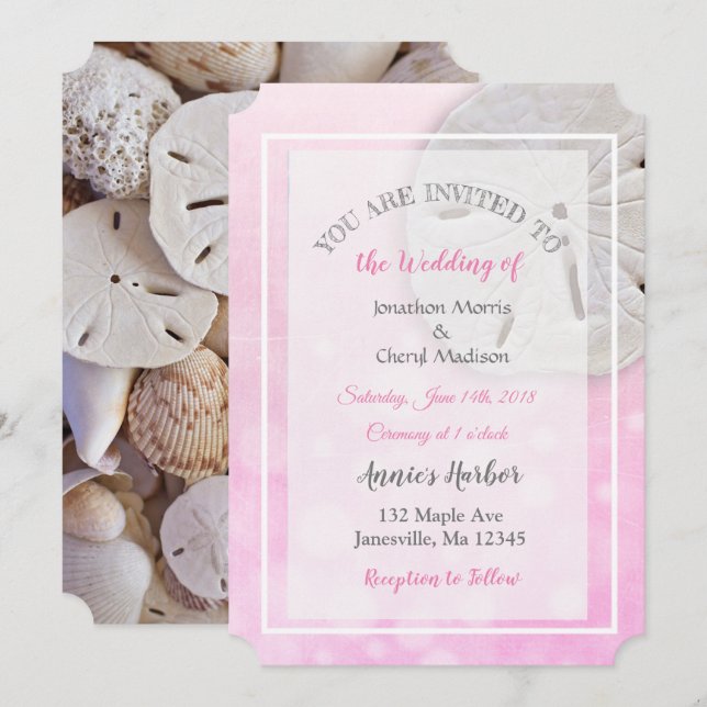 Pink Sand Dollar Themed Wedding Invitations (Front/Back)