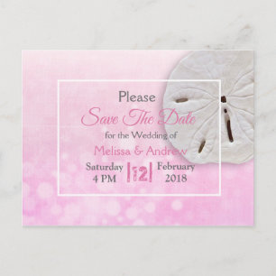 Pink Sand Dollar Themed Wedding Save the Date Announcement Postcard