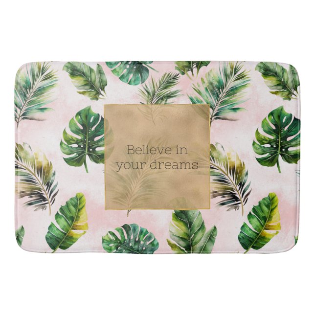 Pink Sand Tropical Leaves Bath Mat (Front)
