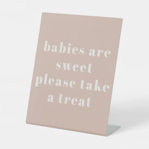 Pink Sandstone Typography Baby Shower Favor Pedestal Sign
