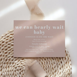 Pink Sandstone Typography Bearly Wait Baby Shower Invitation