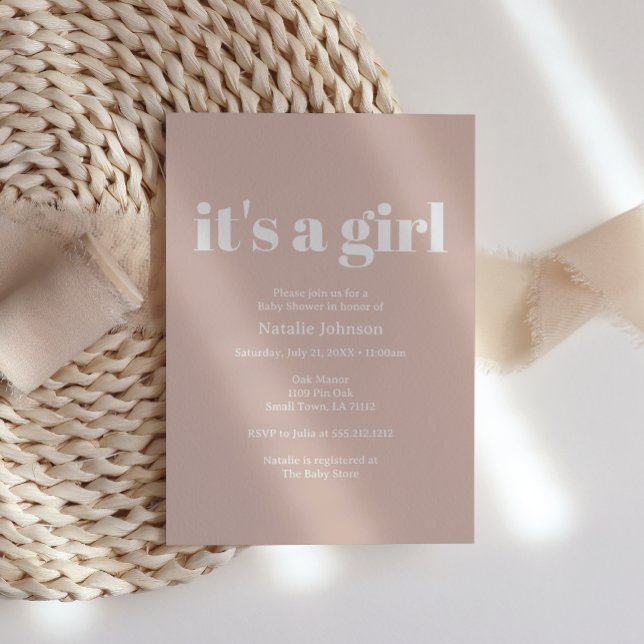 Pink Sandstone Typography Girl Baby Shower Invitation (Creator Uploaded)