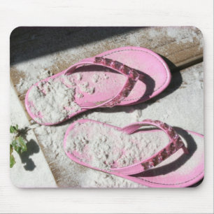 Pink sandy flip flop sandals on Florida beach Mouse Mat