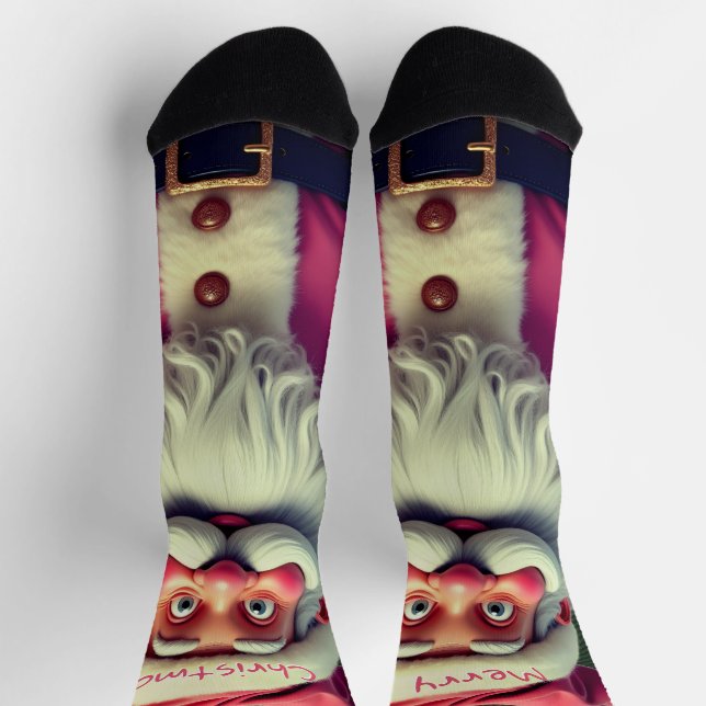 Pink Santa And Plaid Socks (Top)