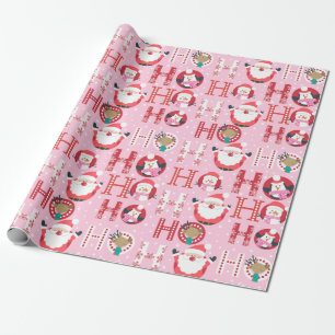 Pink Santa and Rudolph Christmas Fun Wrapping Paper