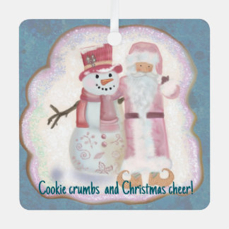 Pink Santa and Snowman Metal Tree Decoration