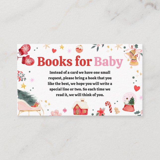 Pink Santa Baby Baby Shower Books for Baby Enclosure Card (Front)