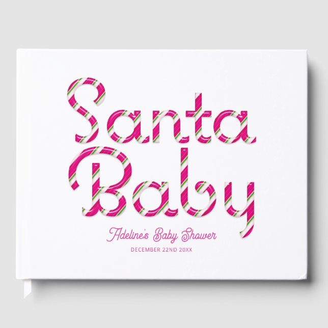 Pink Santa Baby Christmas Baby Shower Guestbook (Front)