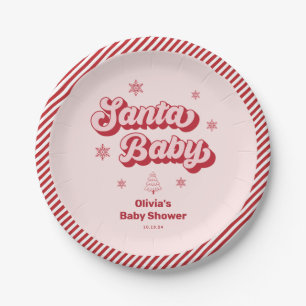 Pink Santa Baby Christmas Baby Shower Paper Plate