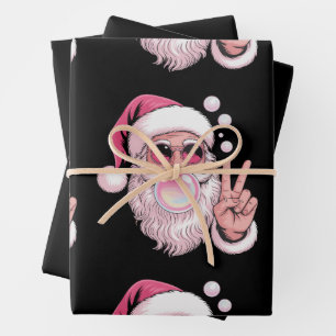 Pink Santa Blowing Bubble Gum Xmas Christmas Cute Wrapping Paper Sheet