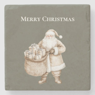 Pink Santa Car Christmas   Stone Coaster