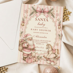 Pink Santa Christmas Baby Shower Invitation