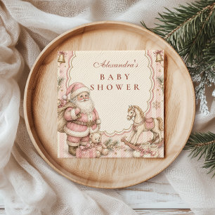 Pink Santa Christmas Baby Shower Napkin