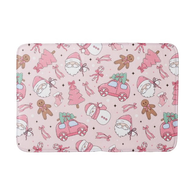 Pink Santa Christmas Bath Mat (Front)