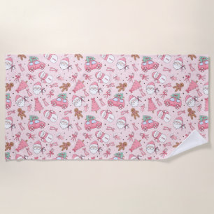 Pink santa christmas beach towel