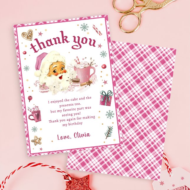 Pink Santa Christmas Birthday Thank You Card (Creator Uploaded)