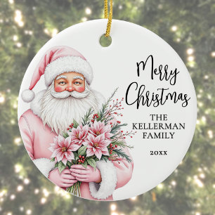 Pink Santa Christmas Ceramic Tree Decoration