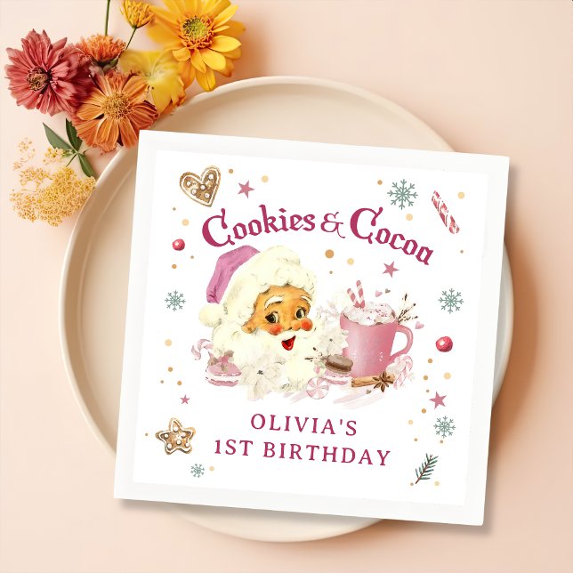 Pink Santa Christmas Cookie Birthday Party Napkin (Creator Uploaded)