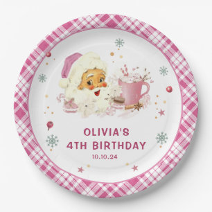 Pink Santa Christmas Cookie Birthday Party Paper Plate