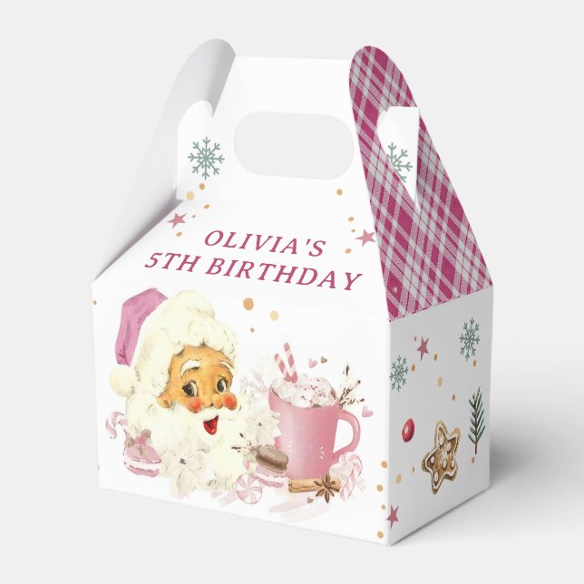 Pink Santa Christmas Cookie Christmas Birthday Favour Box (Front Side)