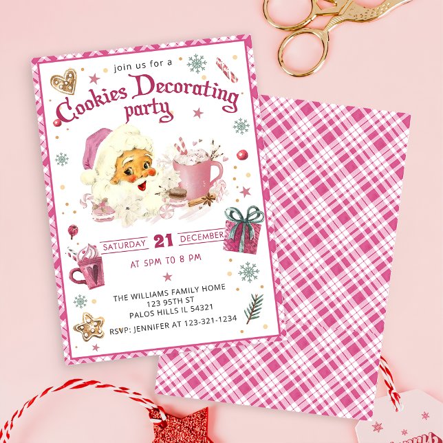 Pink Santa Christmas Cookie Decorating Party Invitation (Creator Uploaded)