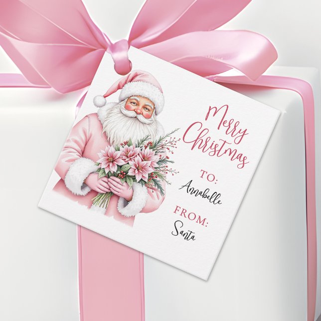 Pink Santa Christmas Gift Tag Sticker (Pink Santa Christmas Gift Tag Sticker)