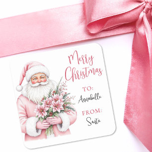 Pink Santa Christmas Gift Tag Sticker