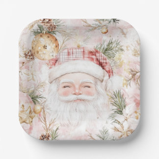 Pink Santa Christmas Paper Plate
