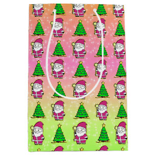 Pink Santa & Christmas Tree Medium Gift Bag