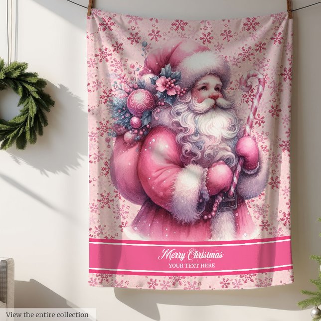 Pink Santa Claus Blanket for Girls Custom Name (Pink Santa Claus Blanket for Girls Custom Name)