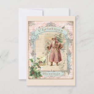 Pink Santa Claus Christmas Victorian Style Thank You Card