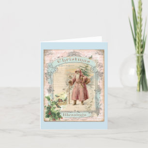Pink Santa Claus Christmas Victorian Style Thank You Card