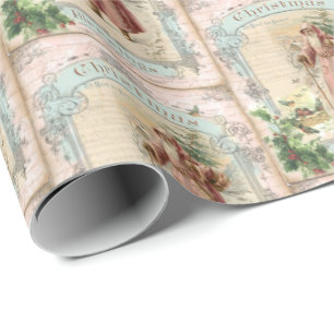 Pink Santa Claus Christmas Victorian Style Wrapping Paper