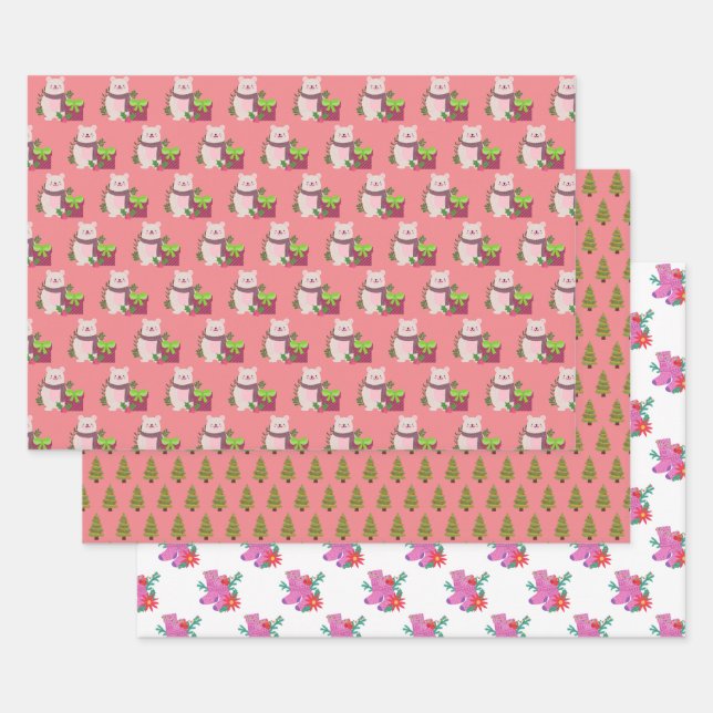 Pink Santa Claus Christmas Wrapping Paper (Set)