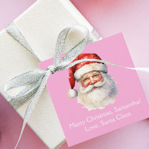 Pink Santa Claus Custom Girls Christmas Party Favour Tags