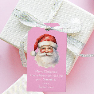 Pink Santa Claus Custom Girls Christmas Party Gift Tags