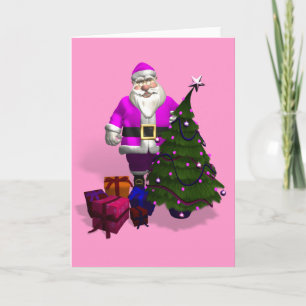 Pink Santa Claus Holiday Card