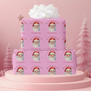 Pink Santa Claus Personalised Girls Christmas Wrapping Paper