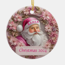 Pink Santa Claus Personalised Ornament