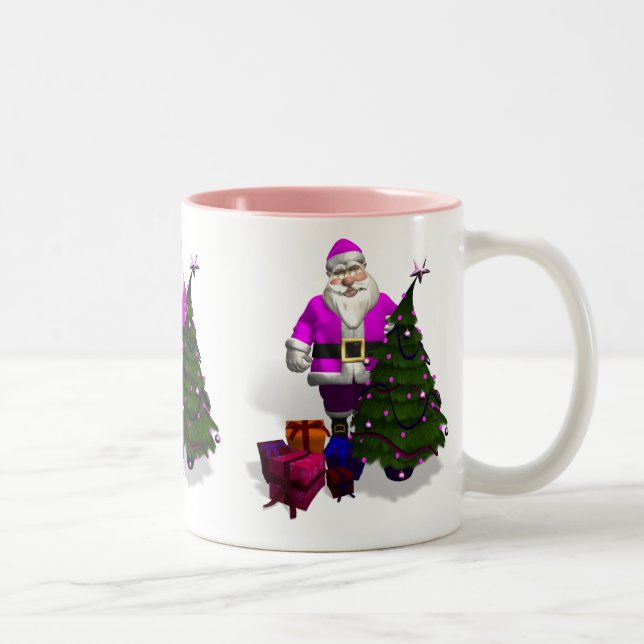 Pink Santa Claus Two-Tone Coffee Mug (Right)