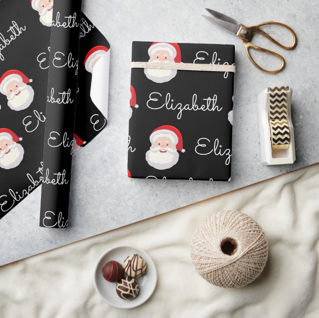 Pink Santa Face Personalise Christmas Holiday gift Wrapping Paper (Crafts)